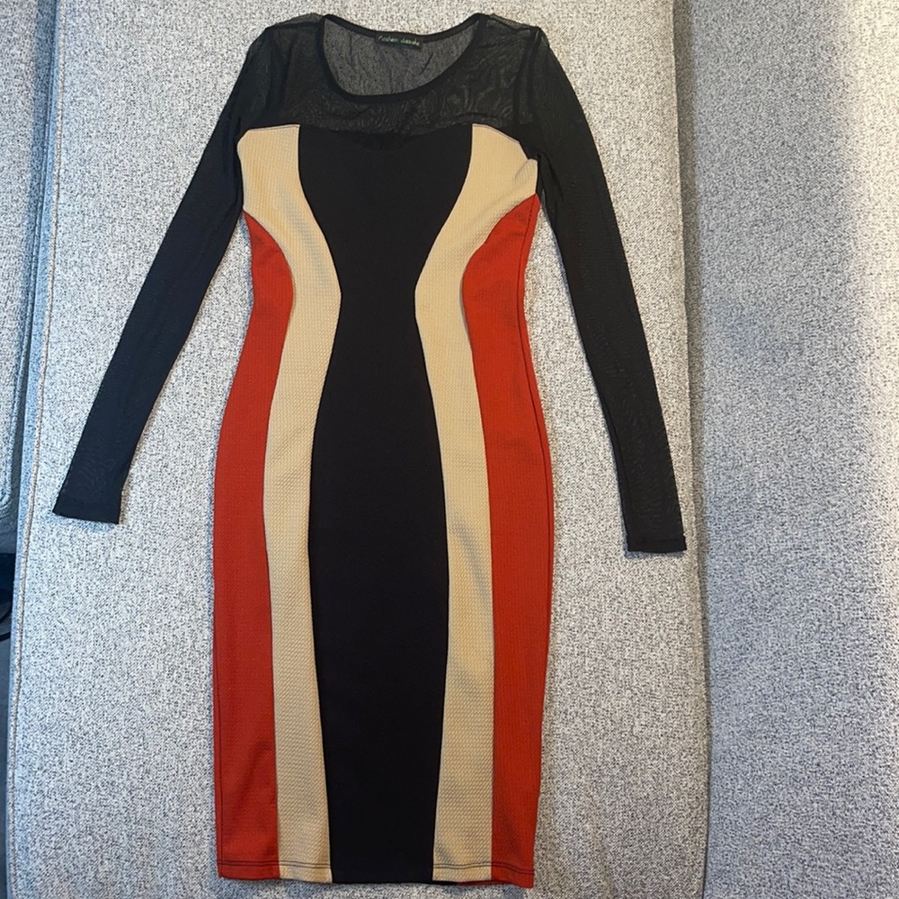 Fashion Dazzle Color Block & Mesh Dress